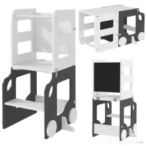 AIYAPLAY Scară Montessori 4 în 1 pentru Copii cu 2 Table și Set Masă cu Scaun, din Lemn, 58x46x92 cm, Alb