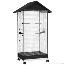 PawHut Colivie pentru păsări cu roți și tavă detașabilă, volieră înaltă de 155 cm, cu stinghii și hrănitoare, neagră