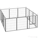 PawHut Țarc pentru Câini cu 12 Panouri Modulabile de 68x1.5x80cm din Oțel Negru cu Ușă de Intrare