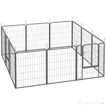 PawHut Țarc pentru Câini cu 12 Panouri Modulabile de 68x1.5x80cm din Oțel Negru cu Ușă de Intrare