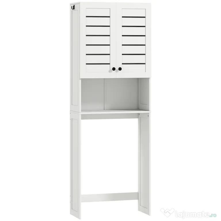 HOMCOM Dulap deasupra WC-ului cu Dulap cu 2 Uși și Raft Deschis, din Lemn Alb, 67x31.5x190 cm