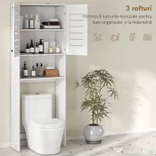 HOMCOM Dulap deasupra WC-ului cu Dulap cu 2 Uși și Raft Deschis, din Lemn Alb, 67x31.5x190 cm 