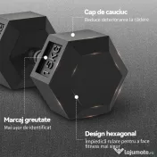 HOMCOM 2x15KG Gantere Hexagonale din Cauciuc Greutăți Portabile pentru Acasă