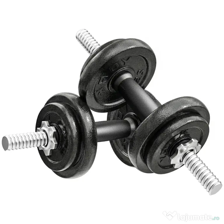 SPORTNOW Set greutăți și halter de 20 kg cu mânere antiderapante, 8 discuri de greutăți, bară de halter și 2 bare pentru gantere din oțel