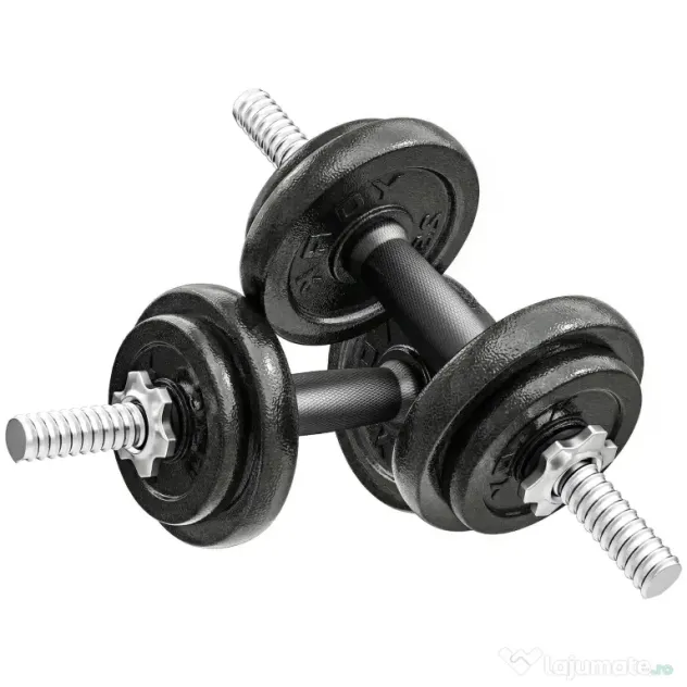 SPORTNOW Set greutăți și halter de 20 kg cu mânere antiderapante, 8 discuri de greutăți, bară de halter și 2 bare pentru gantere din oțel