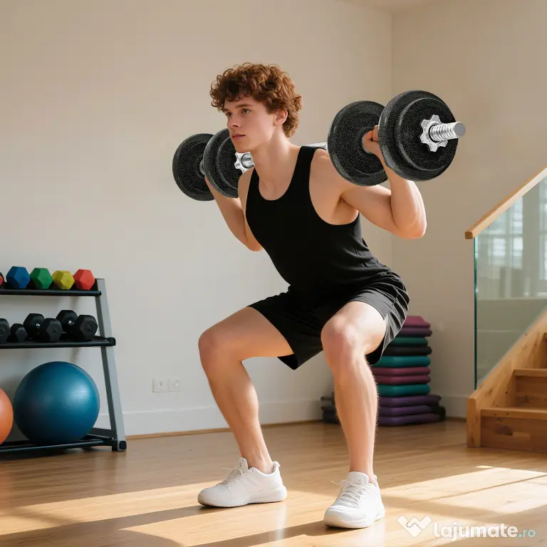 SPORTNOW Set greutăți și halter de 20 kg cu mânere antiderapante, 8 discuri de greutăți, bară de halter și 2 bare pentru gantere din oțel