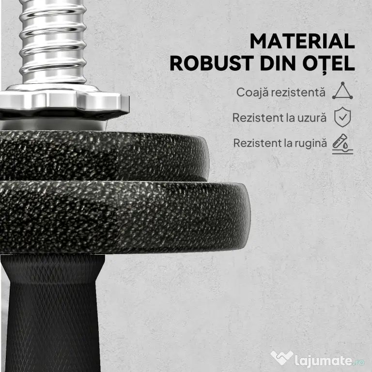 SPORTNOW Set greutăți și halter de 20 kg cu mânere antiderapante, 8 discuri de greutăți, bară de halter și 2 bare pentru gantere din oțel
