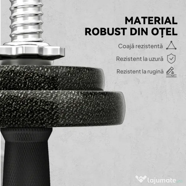 SPORTNOW Set greutăți și halter de 20 kg cu mânere antiderapante, 8 discuri de greutăți, bară de halter și 2 bare pentru gantere din oțel