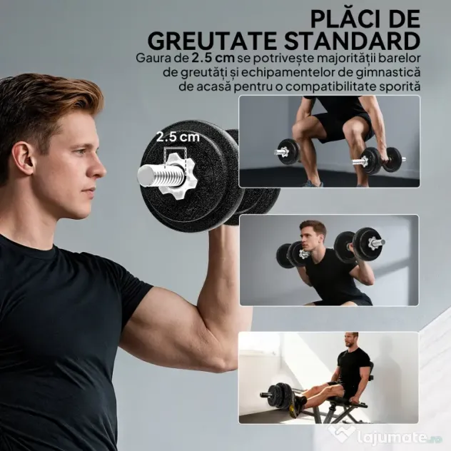 SPORTNOW Set greutăți și halter de 20 kg cu mânere antiderapante, 8 discuri de greutăți, bară de halter și 2 bare pentru gantere din oțel