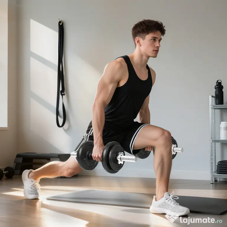 SPORTNOW Set greutăți și halter de 20 kg cu mânere antiderapante, 8 discuri de greutăți, bară de halter și 2 bare pentru gantere din oțel