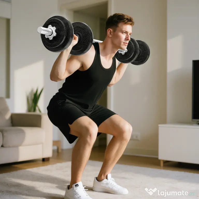 SPORTNOW Set greutăți și halter de 20 kg cu mânere antiderapante, 8 discuri de greutăți, bară de halter și 2 bare pentru gantere din oțel