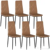 HOMCOM, Set de 6 Scaune de Dining Moderne, Cu Spătar Înalt, din Piele Ecologică și Oțel, 41x50x97 cm, Maro 