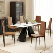 HOMCOM, Set de 6 Scaune de Dining Moderne, Cu Spătar Înalt, din Piele Ecologică și Oțel, 41x50x97 cm, Maro 