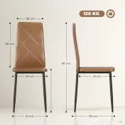 HOMCOM, Set de 6 Scaune de Dining Moderne, Cu Spătar Înalt, din Piele Ecologică și Oțel, 41x50x97 cm, Maro 