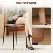 HOMCOM, Set de 6 Scaune de Dining Moderne, Cu Spătar Înalt, din Piele Ecologică și Oțel, 41x50x97 cm, Maro 