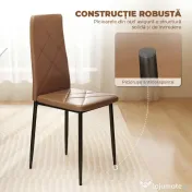 HOMCOM, Set de 6 Scaune de Dining Moderne, Cu Spătar Înalt, din Piele Ecologică și Oțel, 41x50x97 cm, Maro 