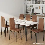 HOMCOM, Set de 6 Scaune de Dining Moderne, Cu Spătar Înalt, din Piele Ecologică și Oțel, 41x50x97 cm, Maro 
