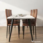HOMCOM, Set de 6 Scaune de Dining Moderne, Cu Spătar Înalt, din Piele Ecologică și Oțel, 41x50x97 cm, Maro 