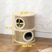 PawHut Căsuță pentru Pisici cu Stâlp de Zgâriat, Tip Turn, 2 Culcușuri, Sisal și Iarbă de Mare, Margini din Pluș, Kaki 
