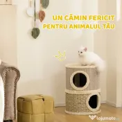 PawHut Căsuță pentru Pisici cu Stâlp de Zgâriat, Tip Turn, 2 Culcușuri, Sisal și Iarbă de Mare, Margini din Pluș, Kaki 