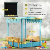 AIYAPLAY Lădiță cu Nisip pentru Copii 3-6 Ani cu Acoperiș Dinosauri, Bănci Pliabile, Capac și Husă Incluse, Lădiță de Nisip din Lemn de Brad, 134,5x127,5x130 cm, Albastru 