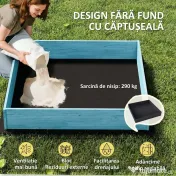 AIYAPLAY Lădiță cu Nisip pentru Copii 3-6 Ani cu Acoperiș Dinosauri, Bănci Pliabile, Capac și Husă Incluse, Lădiță de Nisip din Lemn de Brad, 134,5x127,5x130 cm, Albastru 