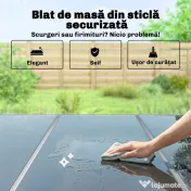 Set mobilier de grădină Outsunny, 7 piese, cu 6 scaune stivuibile din Textilenă și masă cu blat din sticlă, Negru și Argintiu 