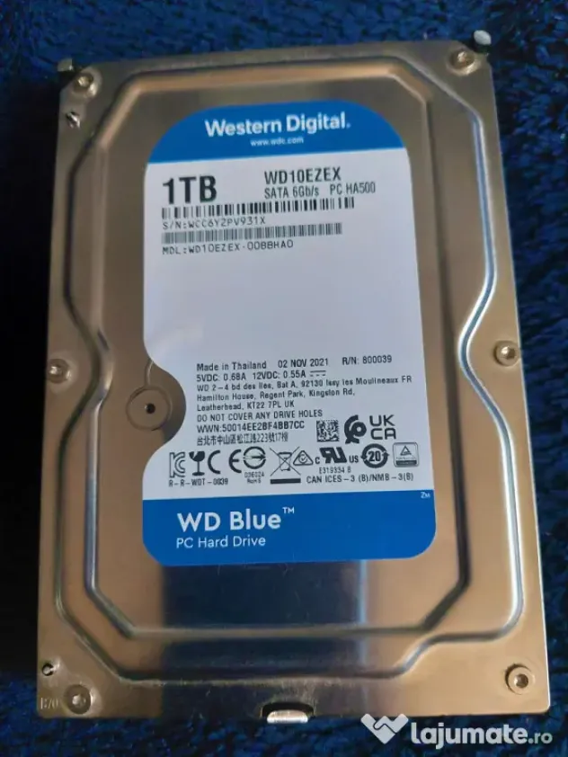 HDD Western Digital 1TB, Blue, CMR, 7200RPM, SATA3, Health 100%