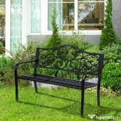 Outsunny Banca pentru exterior din metal, 127x60x89cm, negru