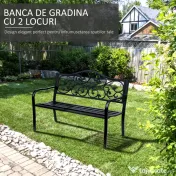 Outsunny Banca pentru exterior din metal, 127x60x89cm, negru