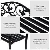 Outsunny Banca pentru exterior din metal, 127x60x89cm, negru
