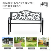 Outsunny Banca pentru exterior din metal, 127x60x89cm, negru