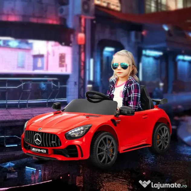 AIYAPLAY Mașină electrică pentru copii Mercedes-AMG GTR, 2 motoare, telecomandă, 3-5 km/h, roșu, 3-6 ani
