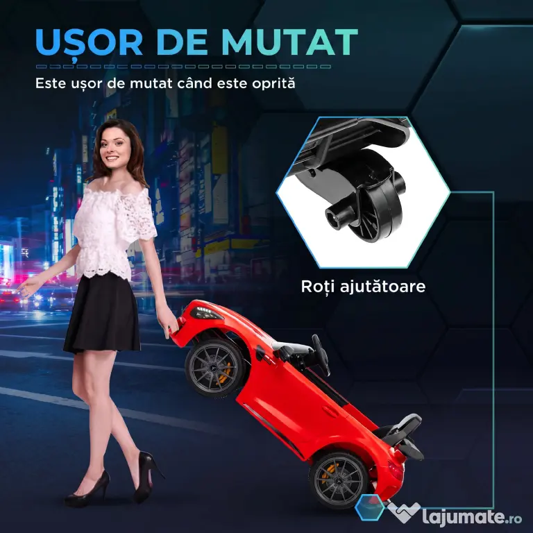 AIYAPLAY Mașină electrică pentru copii Mercedes-AMG GTR, 2 motoare, telecomandă, 3-5 km/h, roșu, 3-6 ani
