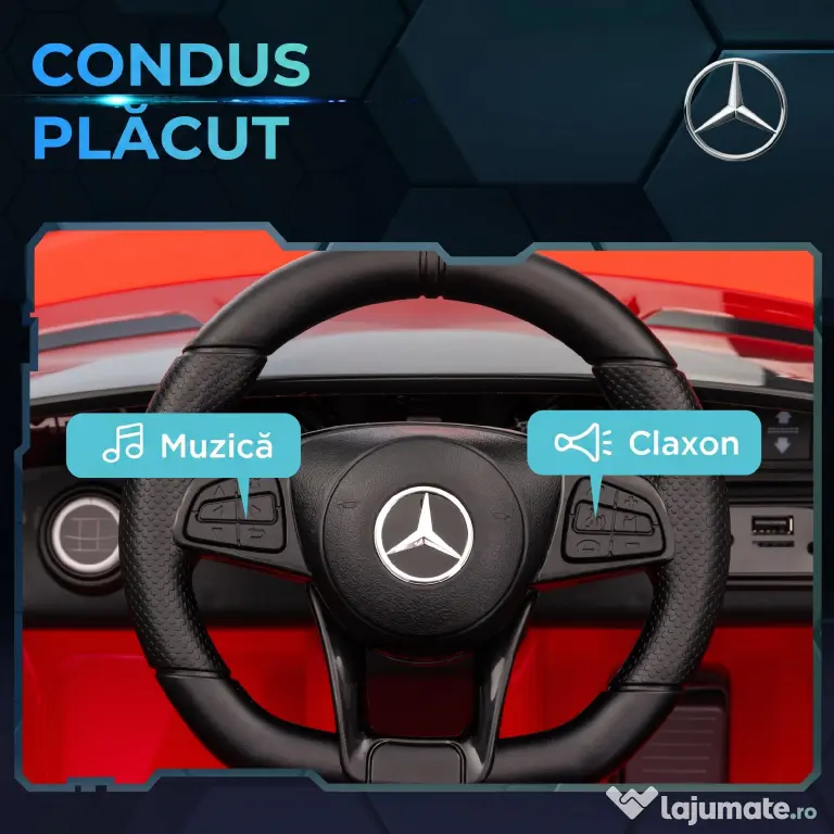 AIYAPLAY Mașină electrică pentru copii Mercedes-AMG GTR, 2 motoare, telecomandă, 3-5 km/h, roșu, 3-6 ani
