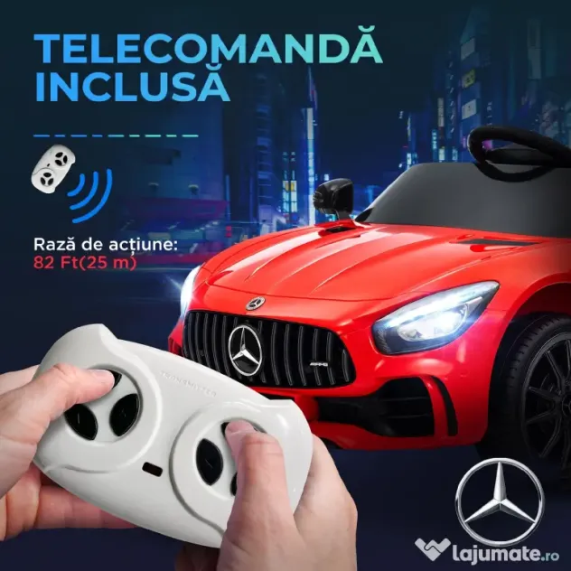 AIYAPLAY Mașină electrică pentru copii Mercedes-AMG GTR, 2 motoare, telecomandă, 3-5 km/h, roșu, 3-6 ani
