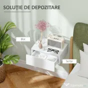 HOMCOM Noptier Suspendat Modern cu Sertar, din Lemn, 40x30x15 cm, Alb