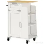 HOMCOM Cărucior de Bucătărie cu Sertar, Dulap, Suport pentru Prosoape și 3 Suporturi pentru Condimente, din Lemn, 62x40x87 cm, Alb