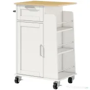 HOMCOM Cărucior de Bucătărie cu Sertar, Dulap, Suport pentru Prosoape și 3 Suporturi pentru Condimente, din Lemn, 62x40x87 cm, Alb