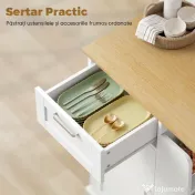 HOMCOM Cărucior de Bucătărie cu Sertar, Dulap, Suport pentru Prosoape și 3 Suporturi pentru Condimente, din Lemn, 62x40x87 cm, Alb