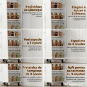 HOMCOM Cărucior de Bucătărie cu Sertar, Dulap, Suport pentru Prosoape și 3 Suporturi pentru Condimente, din Lemn, 62x40x87 cm, Alb
