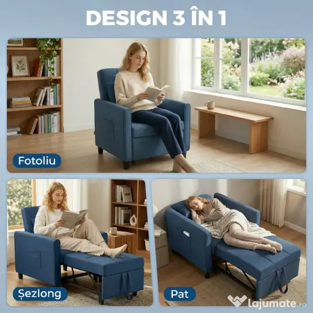 HOMCOM Fotoliu transformabil și reclinabil