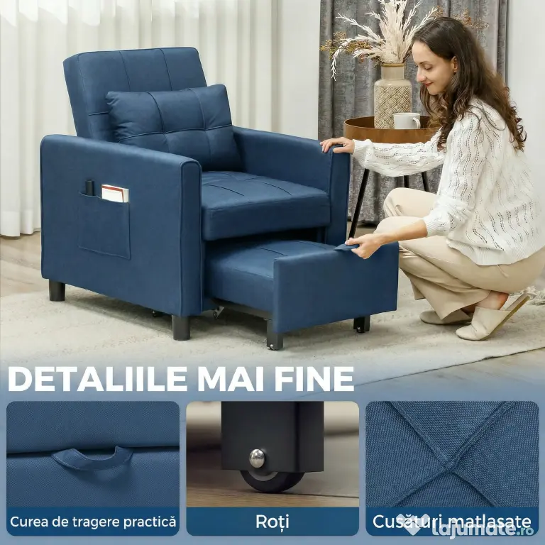 HOMCOM Fotoliu transformabil și reclinabil
