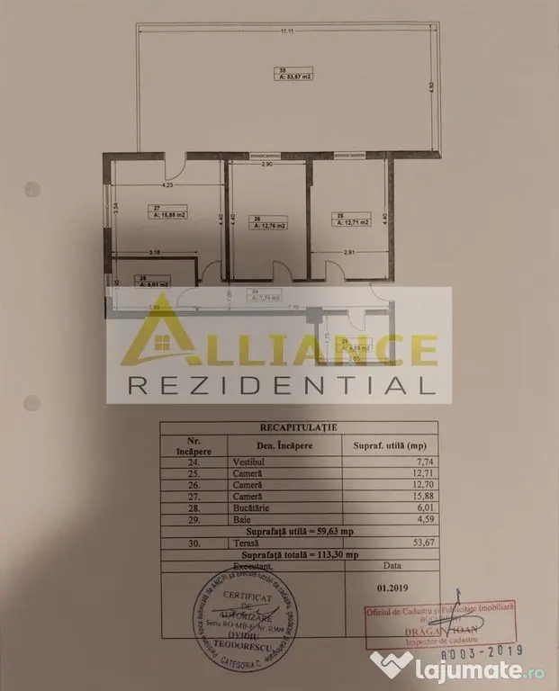 Apartament 3 camere cu terasa spectaculoasa de 54 mp â...