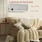 HOMCOM Aerotermă de Perete cu 3 Moduri, Timer 12h și Oscilație 30°, 56x18,5x11,7 cm, Argintiu 