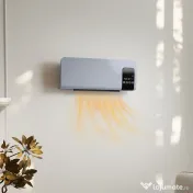 HOMCOM Ventilator Termic de Perete Oscilant cu Telecomandă, Temporizator 12h și 2 Moduri, 54.5x12x21.5 cm, Gri