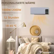 HOMCOM Ventilator Termic de Perete Oscilant cu Telecomandă, Temporizator 12h și 2 Moduri, 54.5x12x21.5 cm, Gri