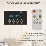 HOMCOM Ventilator Termic de Perete Oscilant cu Telecomandă, Temporizator 12h și 2 Moduri, 54.5x12x21.5 cm, Gri