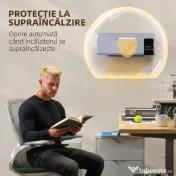 HOMCOM Ventilator Termic de Perete Oscilant cu Telecomandă, Temporizator 12h și 2 Moduri, 54.5x12x21.5 cm, Gri