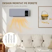 HOMCOM Ventilator Termic de Perete Oscilant cu Telecomandă, Temporizator 12h și 2 Moduri, 54.5x12x21.5 cm, Gri